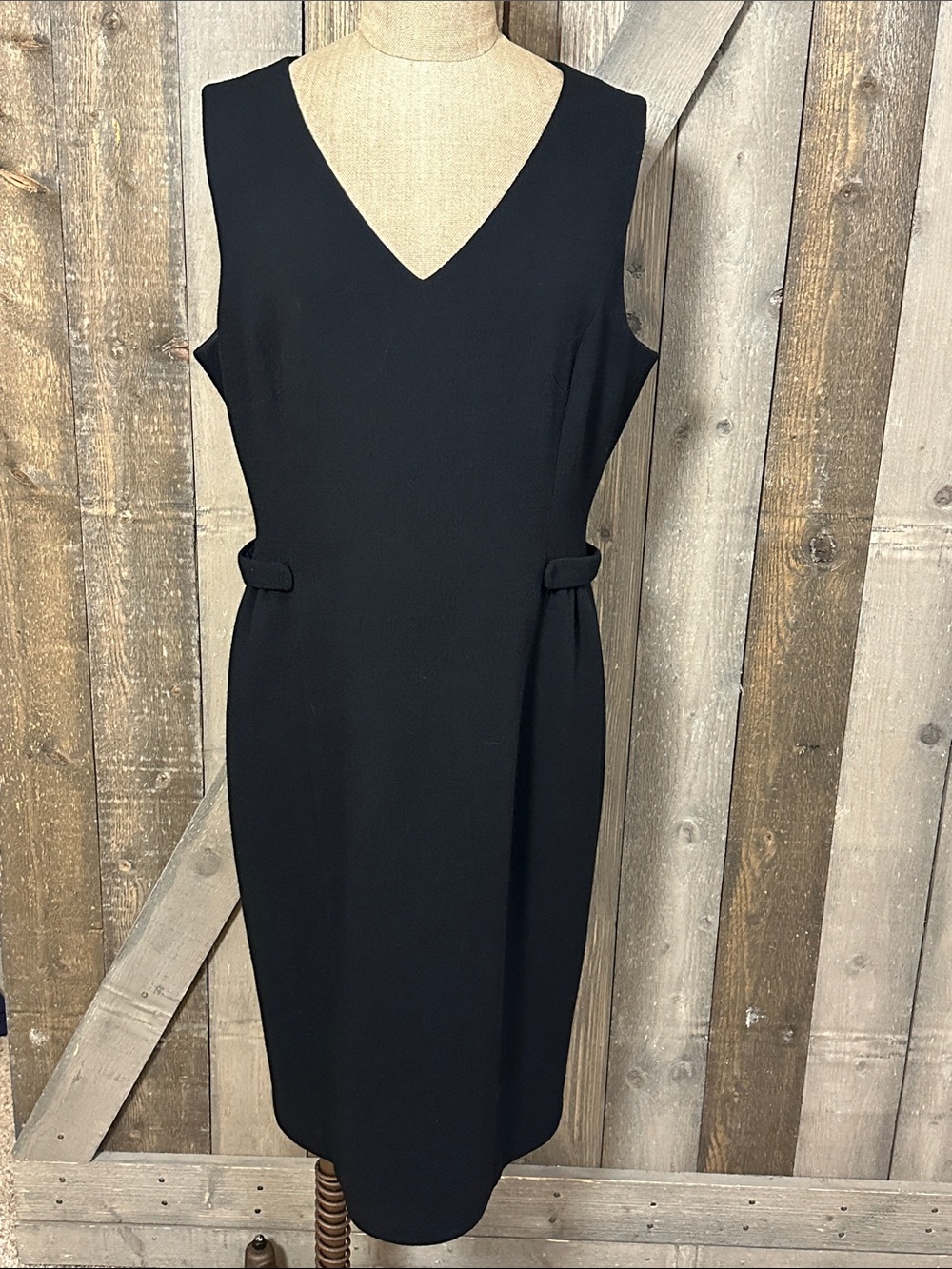 Lafayette 148 Black Virgin Wool Sheath Midi Dress Classic Office Career Size 12